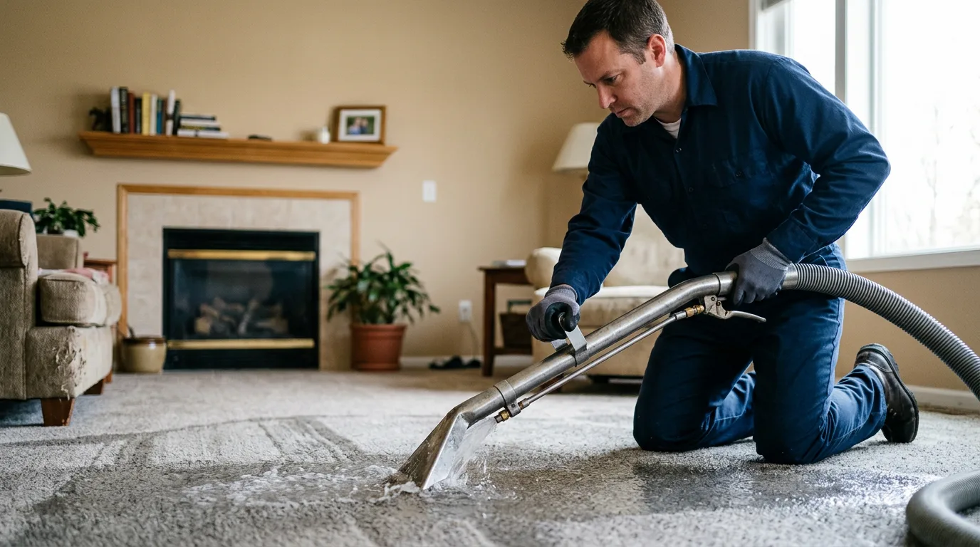 Water damage restoration technician working near Spalding, MI